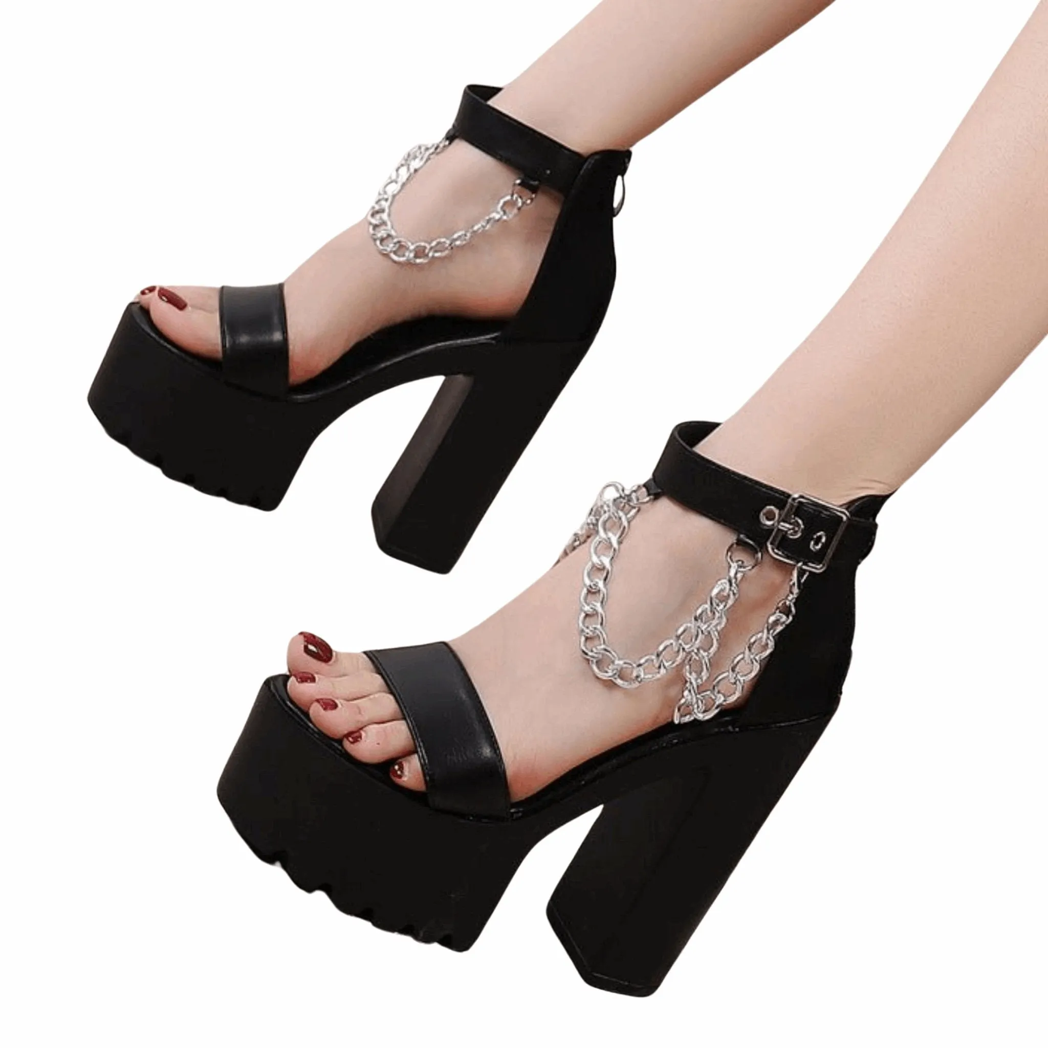 14cm Chunky Waterproof Platform Pole Dance Heels | Fish Mouth