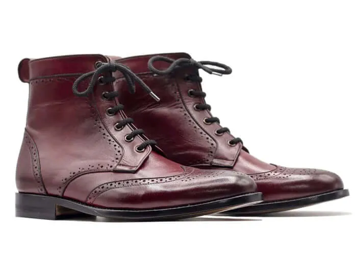 Ankle High Handmade Cordovan Ankle High Boots, Wing Tip Lace Up Leather Boots