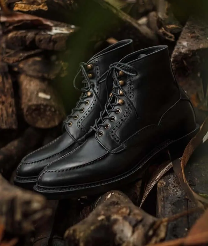 Bespoke Black Half Ankle Leather Lace Up Boots