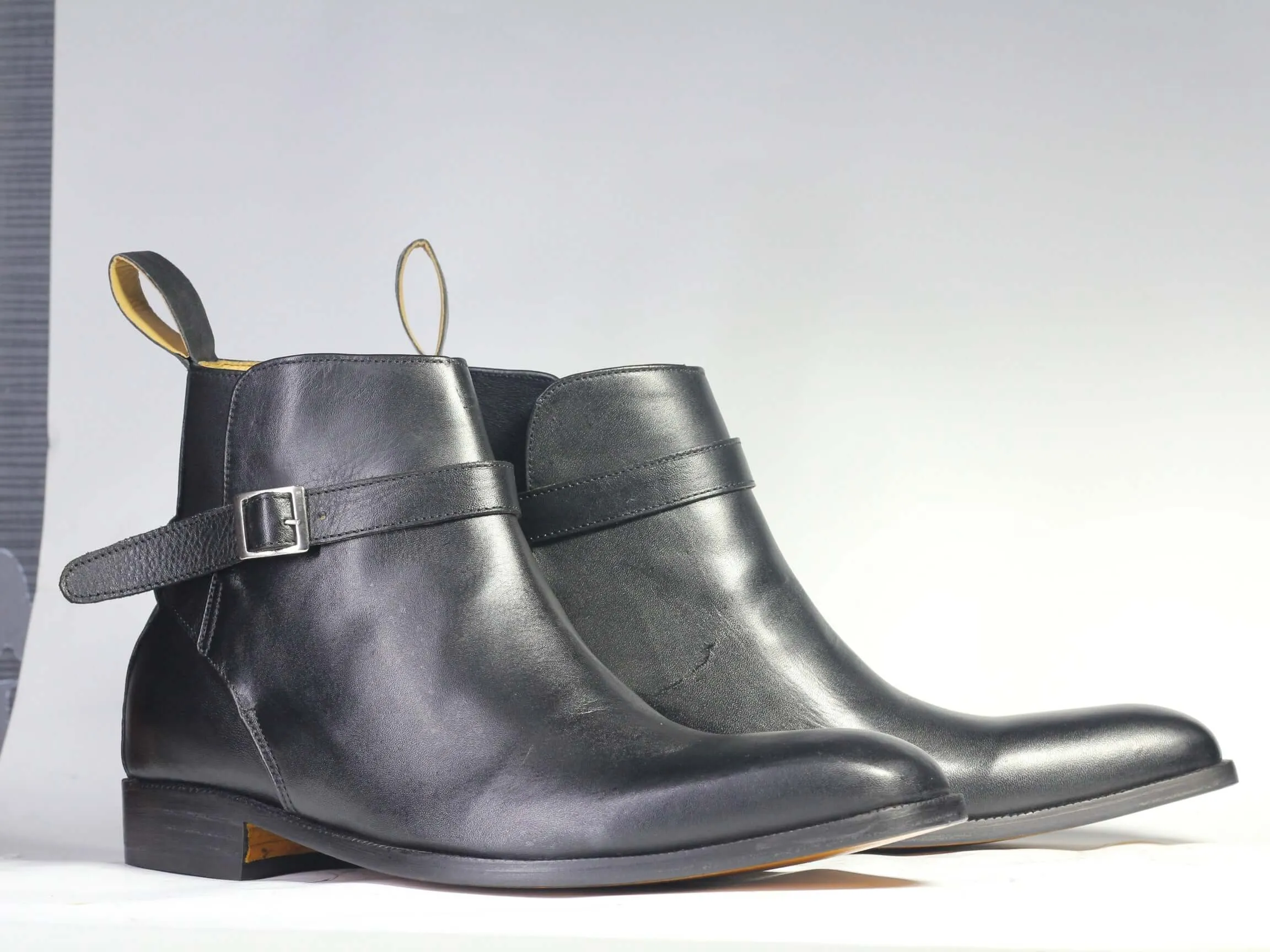 Bespoke Black Leather Half Ankle Buckle Up Boot