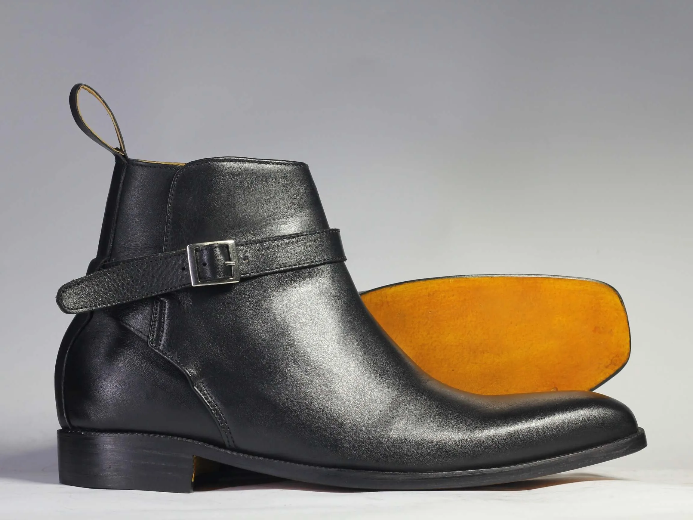 Bespoke Black Leather Half Ankle Buckle Up Boot