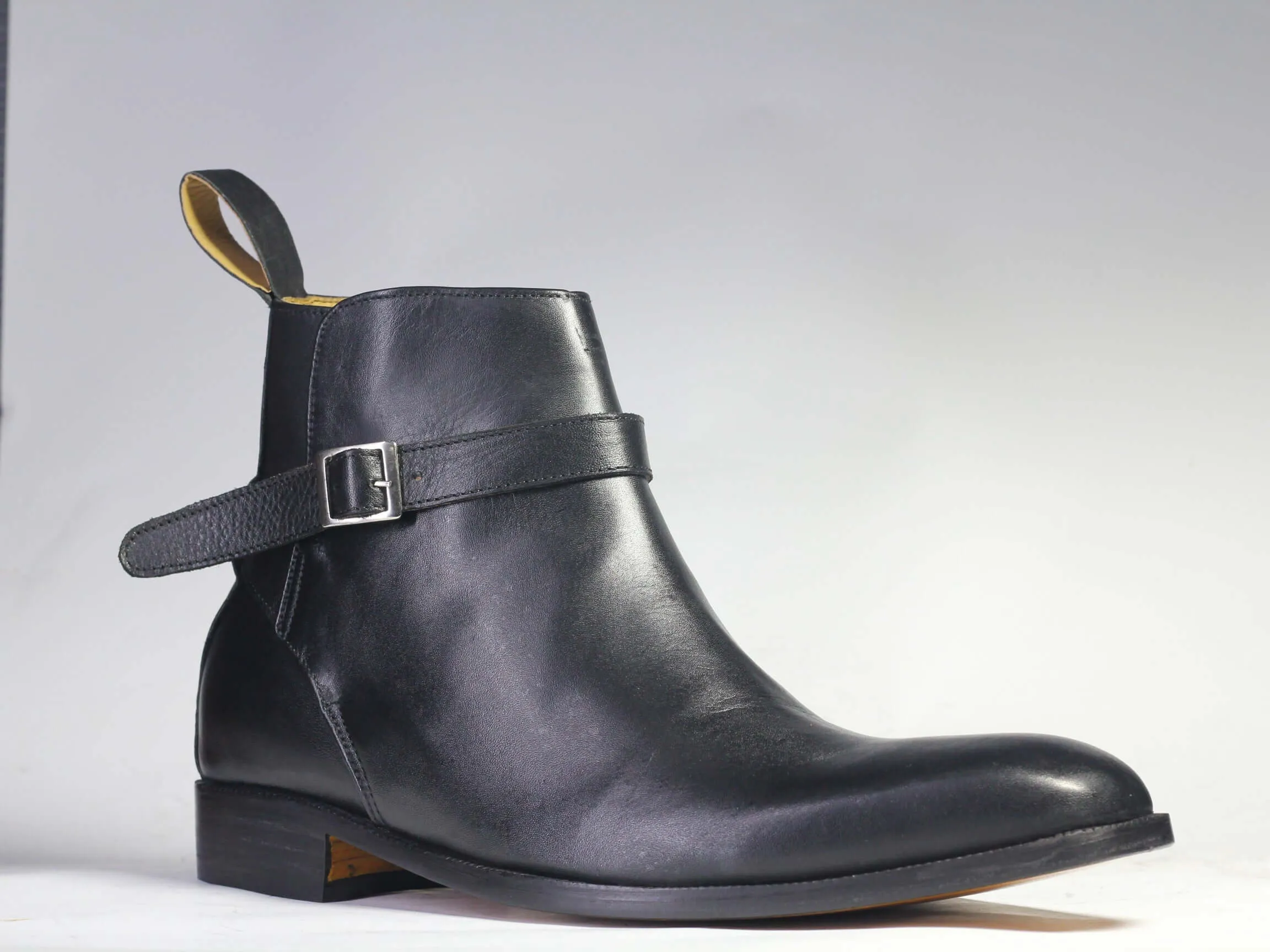 Bespoke Black Leather Half Ankle Buckle Up Boot