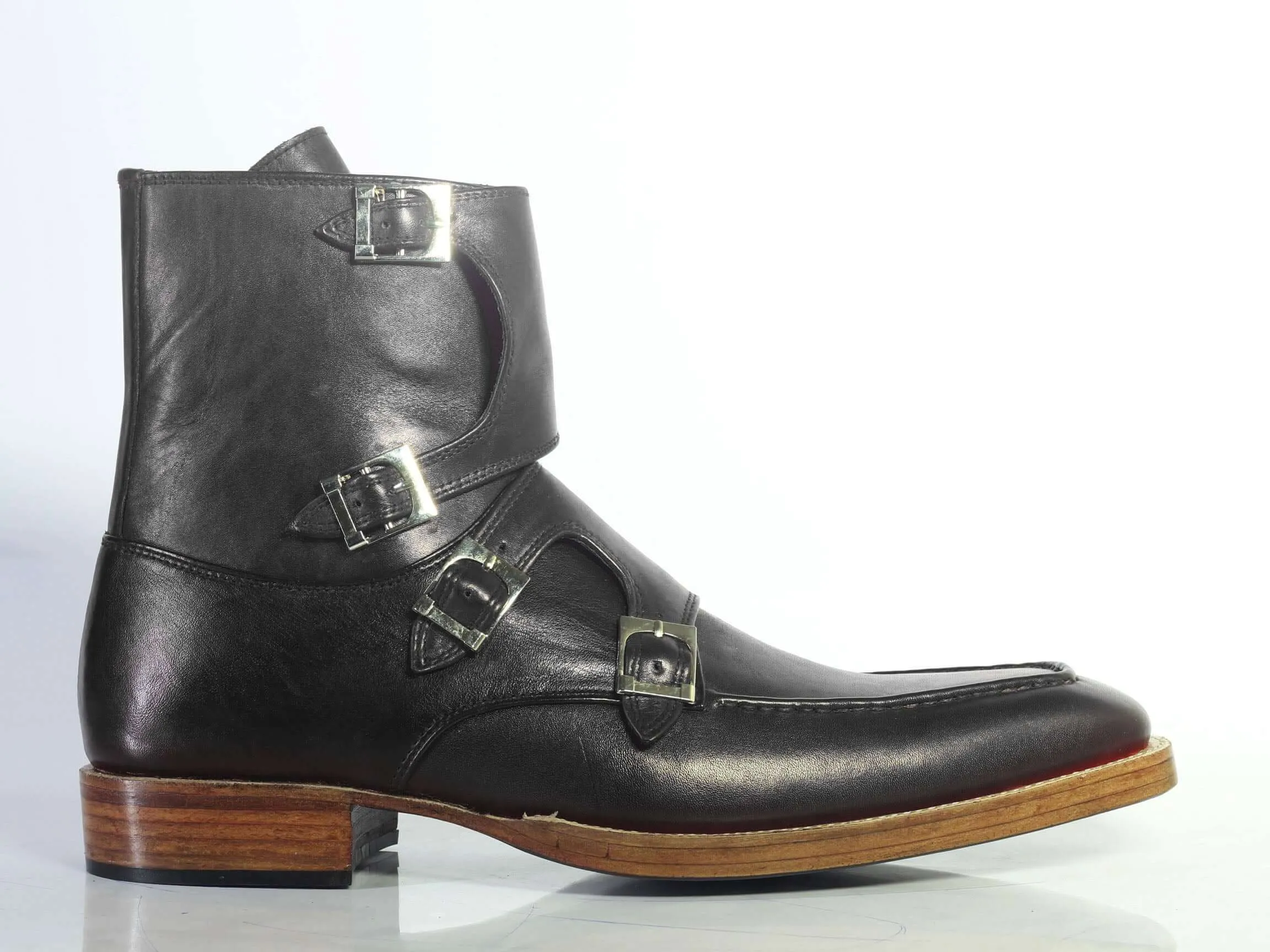 Bespoke Black Leather High Ankle Monk Strap Boots