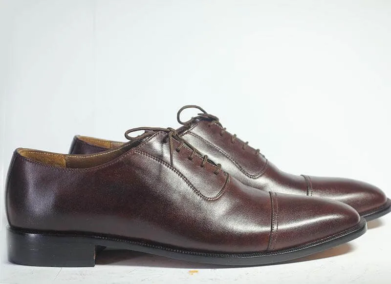 Bespoke Brown Black Leather Lace Up Shoe for Men