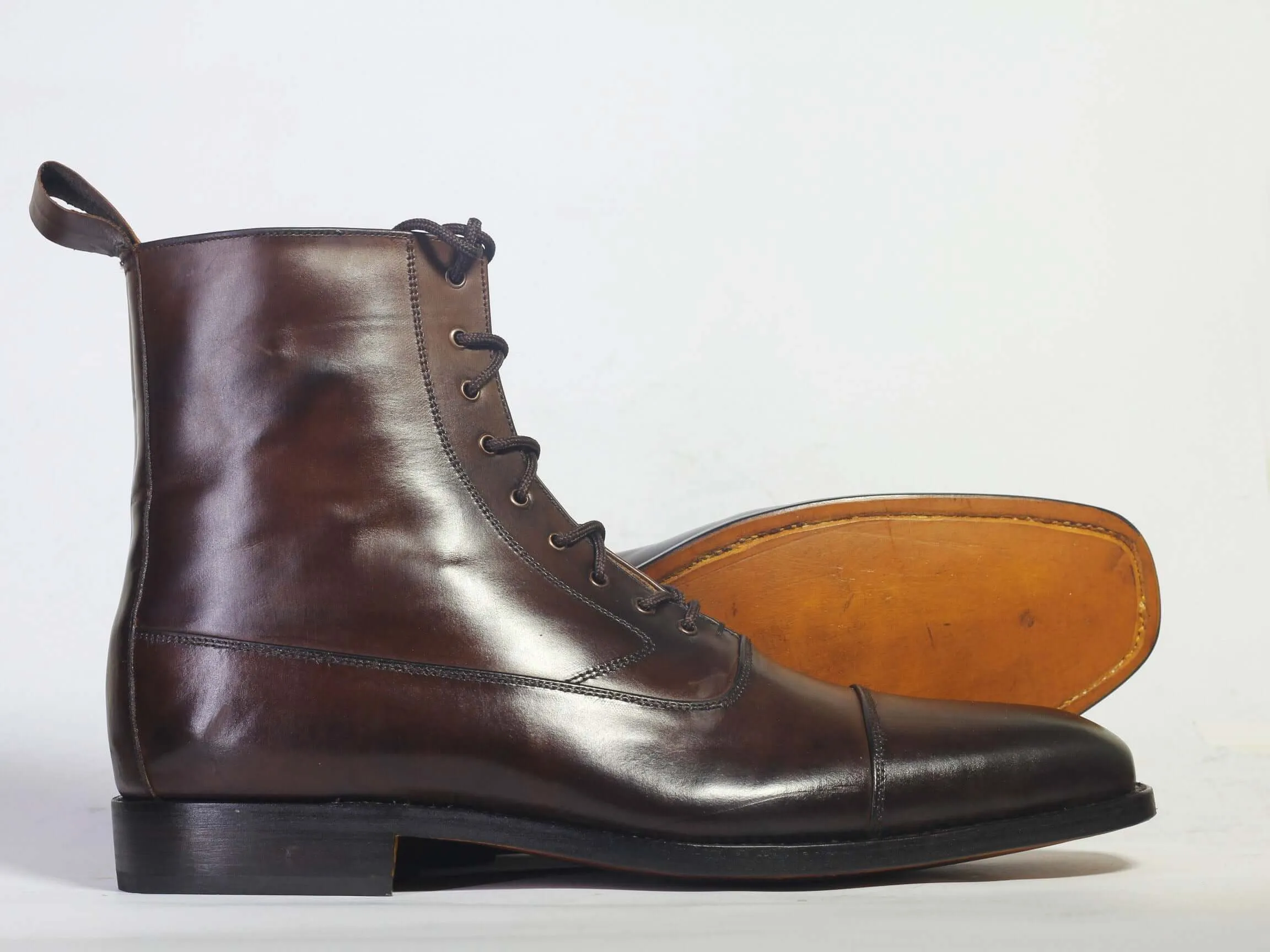 Bespoke Brown Leather Ankle High Lace Up Boots