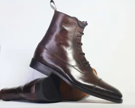 Bespoke Brown Leather Ankle High Lace Up Boots