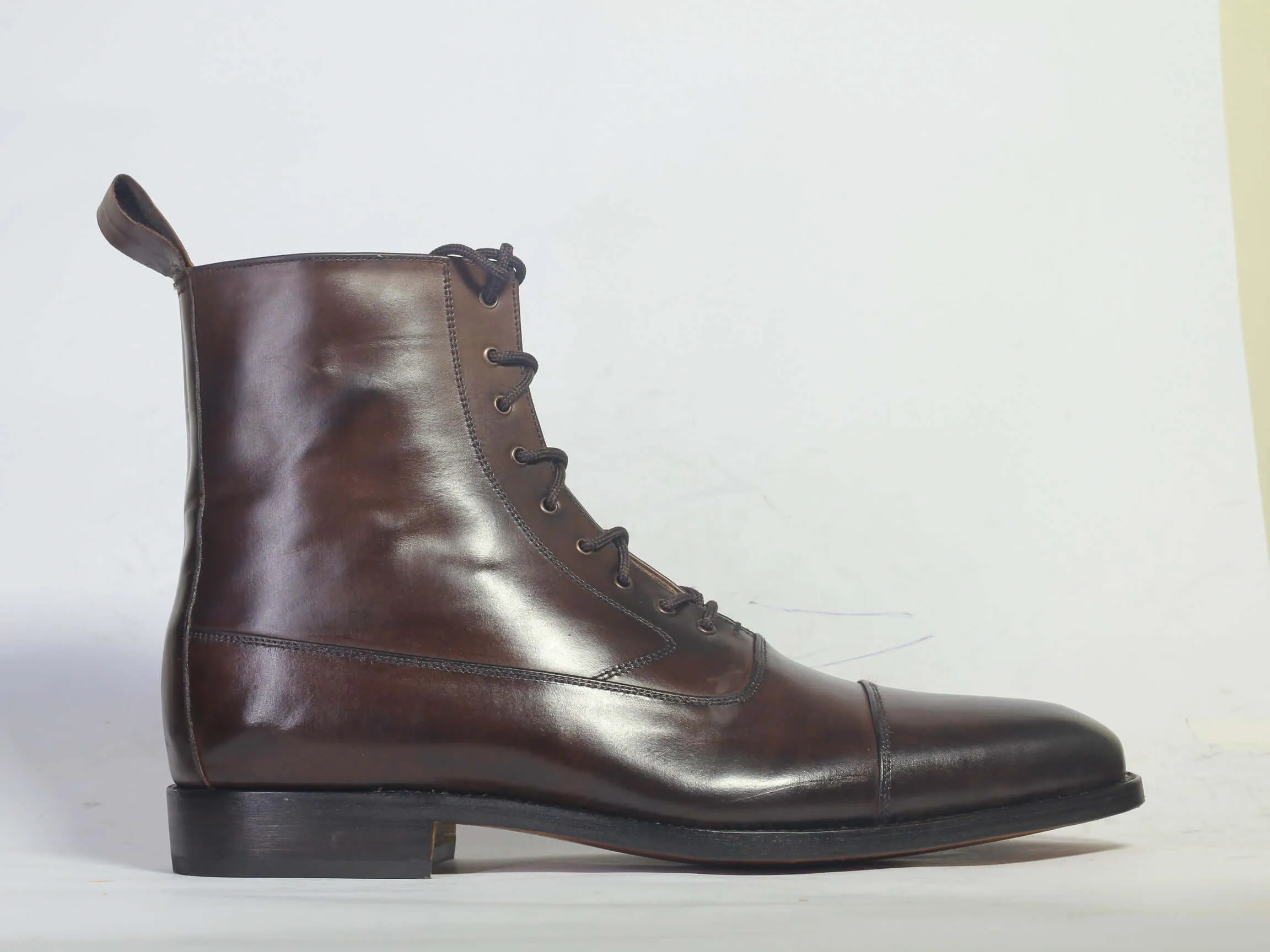 Bespoke Brown Leather Ankle High Lace Up Boots