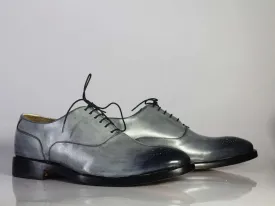 Bespoke Gray Black Leather Lace Up Shoe for Men