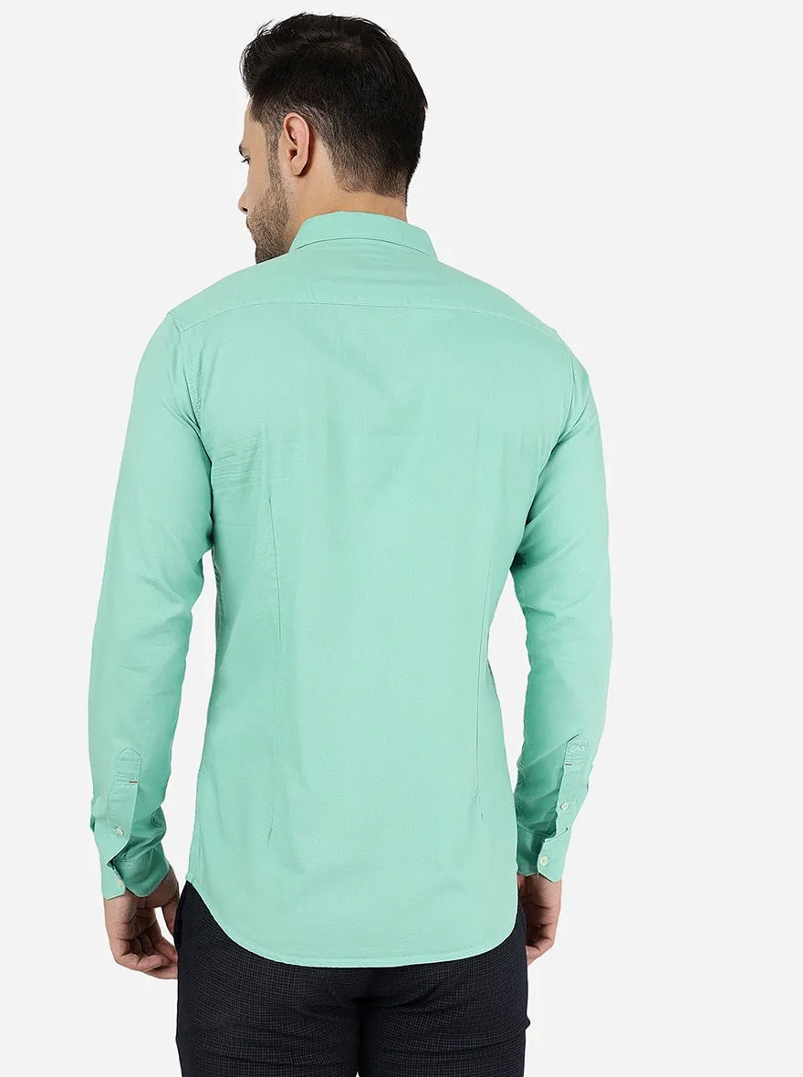 Biscay Green Solid Slim Fit Casual Shirt | JadeBlue