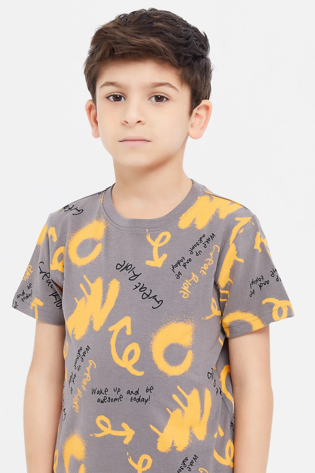 Boys Assorted Typograph Short Sleeve T-Shirt Set (Pack Of 3)