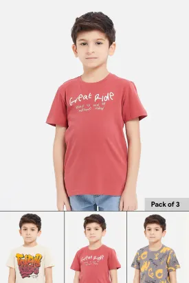 Boys Assorted Typograph Short Sleeve T-Shirt Set (Pack Of 3)