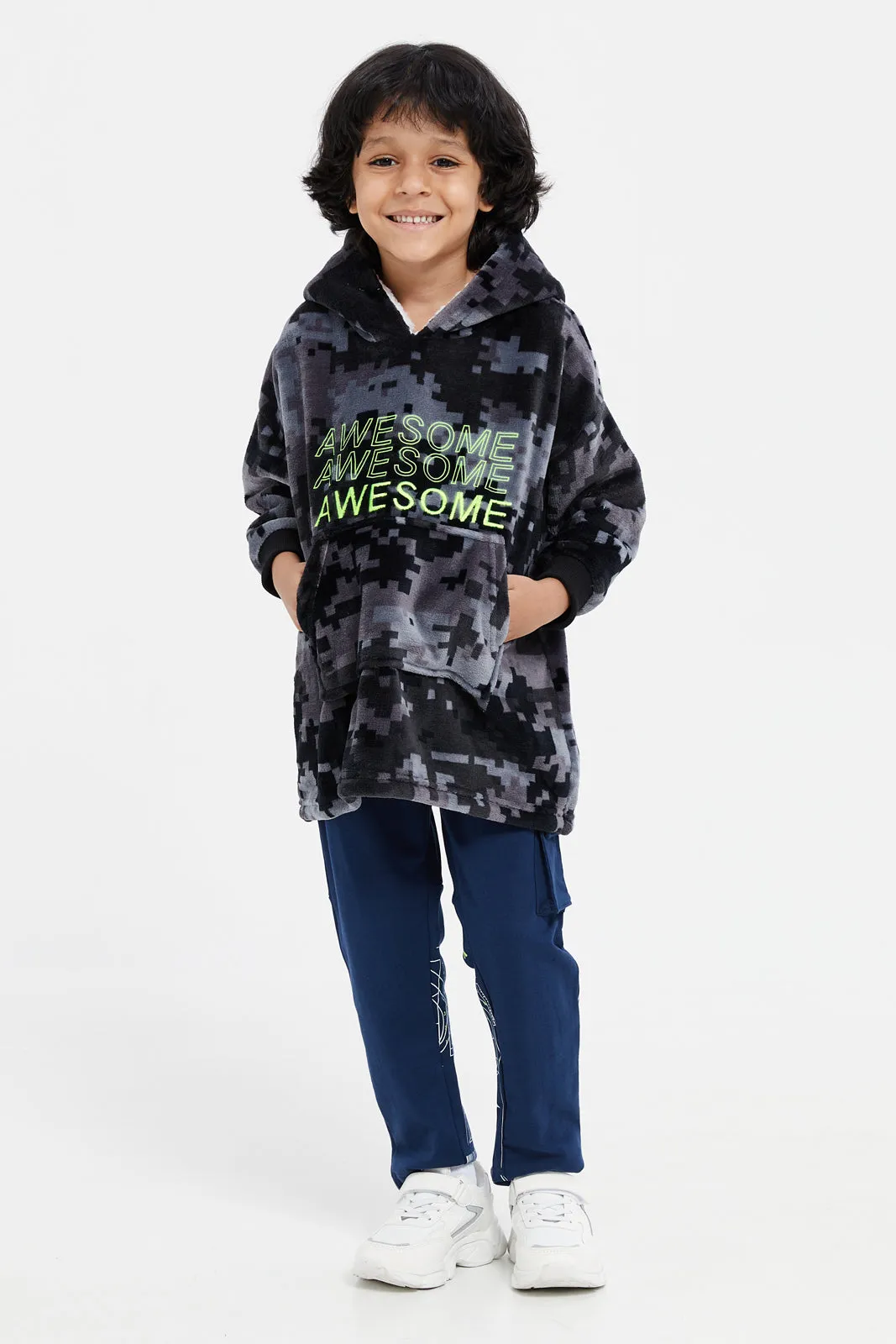 Boys Black Awesome All Over Print Hoodie