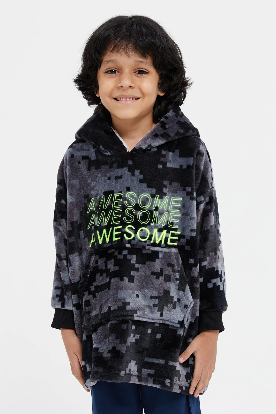 Boys Black Awesome All Over Print Hoodie