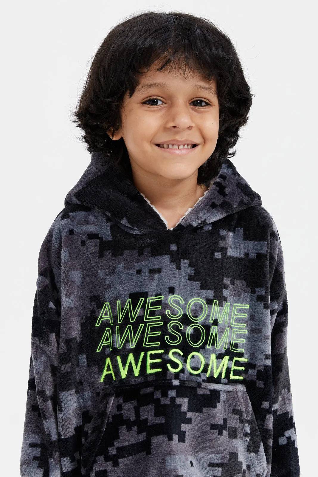 Boys Black Awesome All Over Print Hoodie