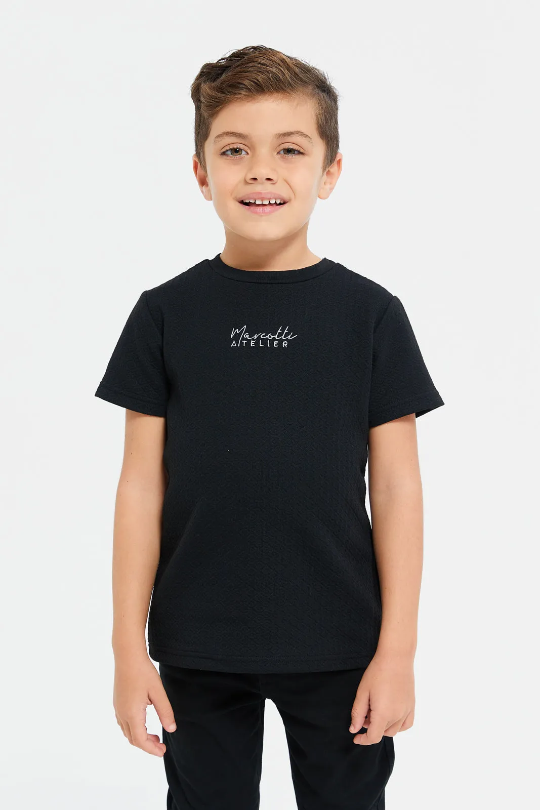 Boys Black Jacquard T-Shirt