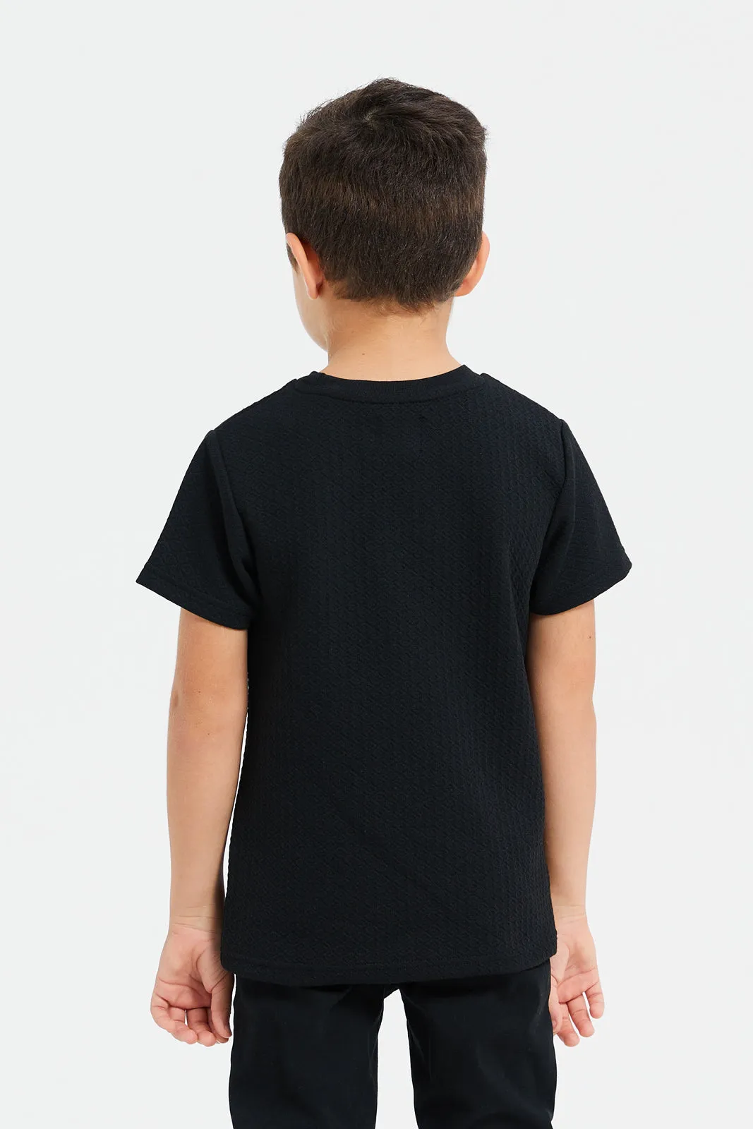 Boys Black Jacquard T-Shirt