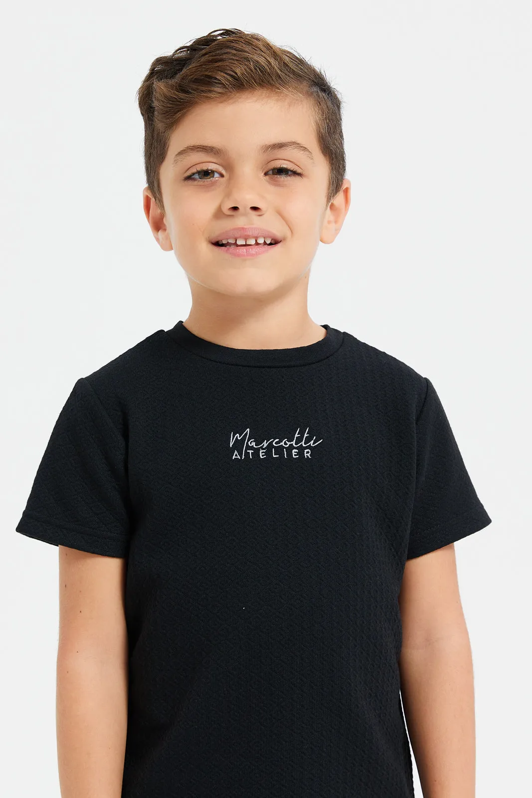 Boys Black Jacquard T-Shirt