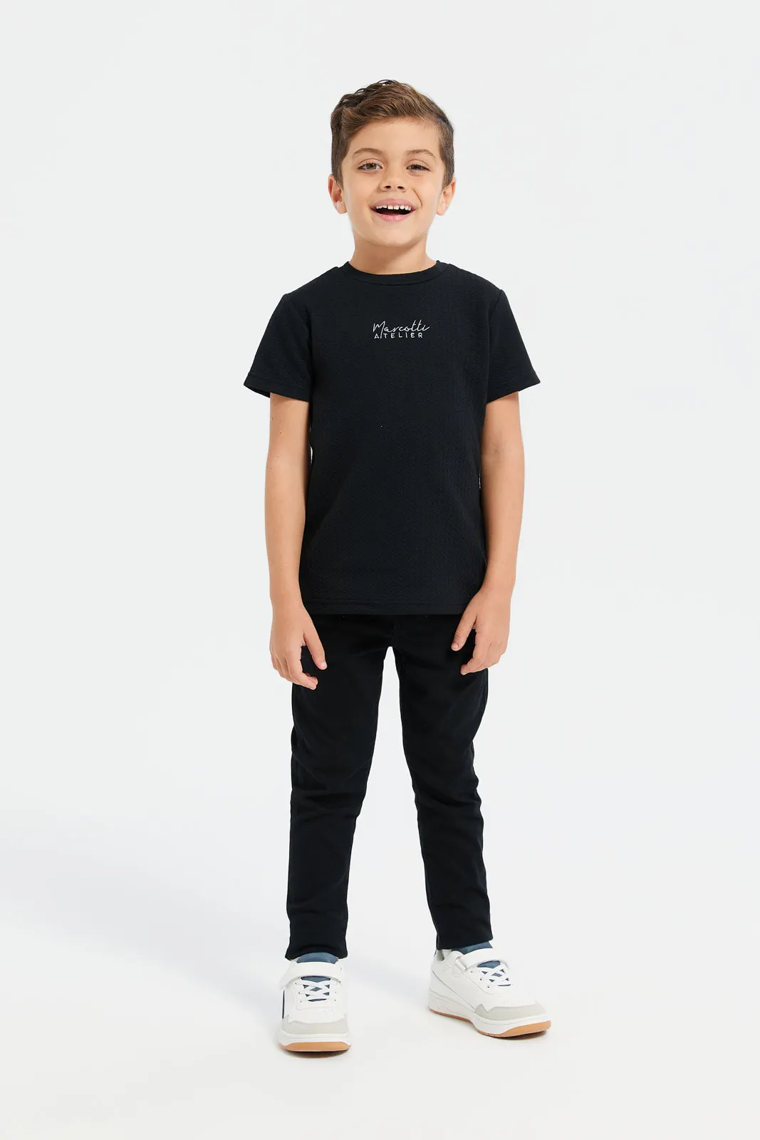 Boys Black Jacquard T-Shirt