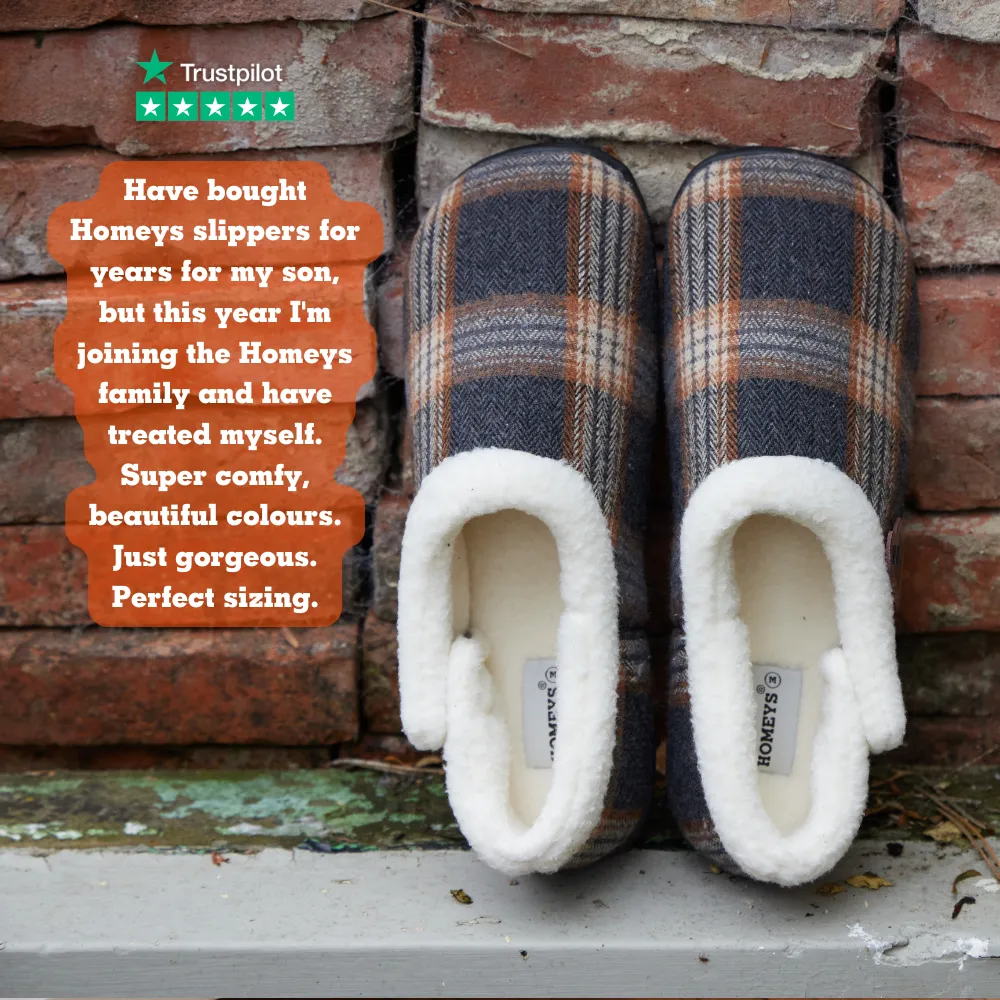 Bruce - Grey Rust Check Men's Slippers