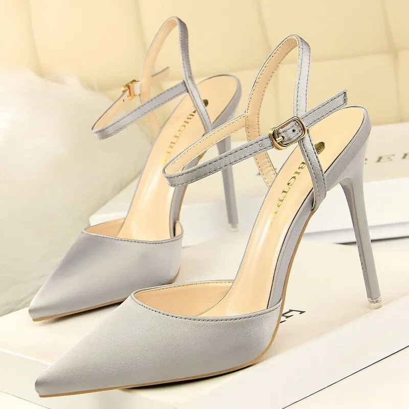 Graduation Gift Shoes Women Pumps Sexy High Heels Pointed Toe Women Heels Stiletto 2023 Summer Women Sandals Silk Ladies Shoes 8 Colour