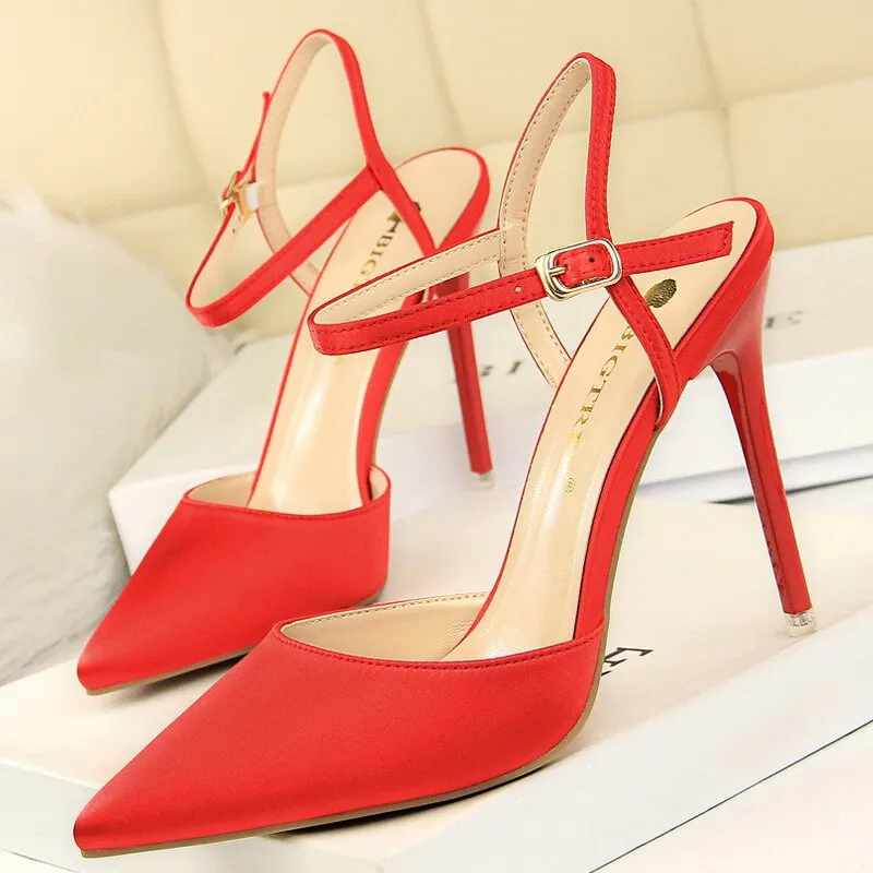 Graduation Gift Shoes Women Pumps Sexy High Heels Pointed Toe Women Heels Stiletto 2023 Summer Women Sandals Silk Ladies Shoes 8 Colour