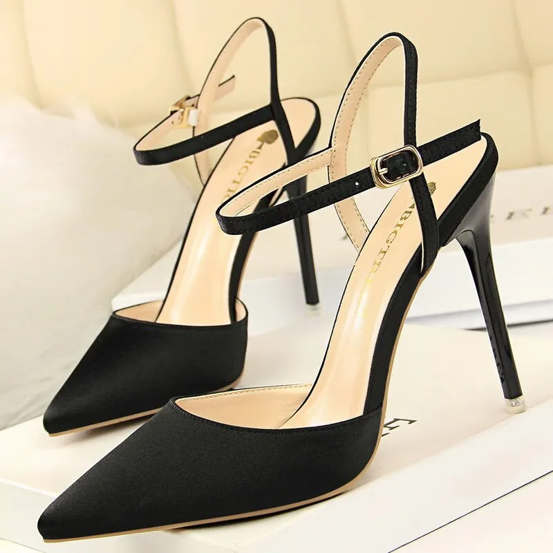 Graduation Gift Shoes Women Pumps Sexy High Heels Pointed Toe Women Heels Stiletto 2023 Summer Women Sandals Silk Ladies Shoes 8 Colour