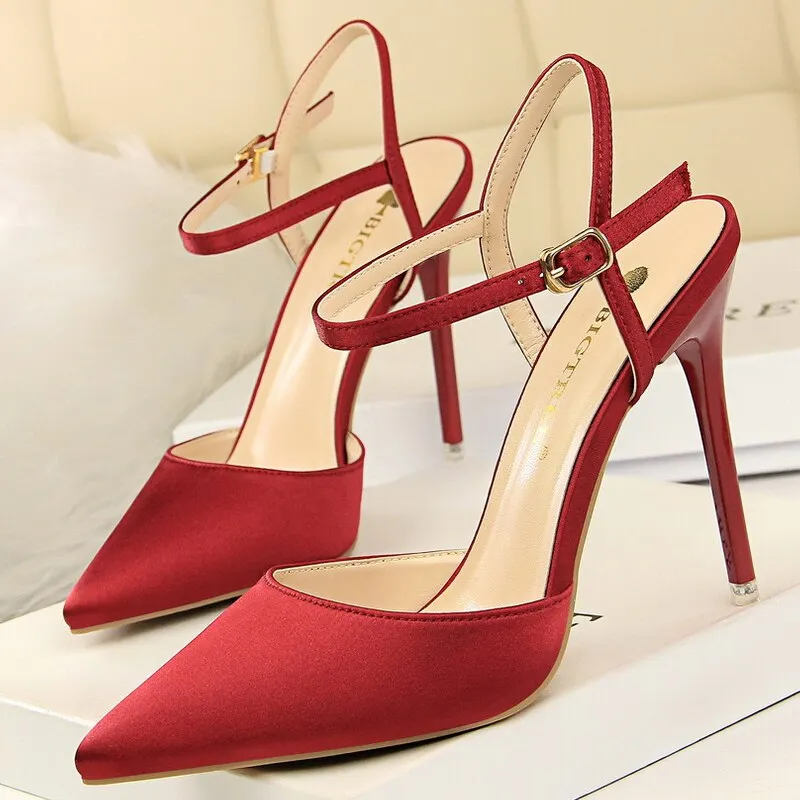 Graduation Gift Shoes Women Pumps Sexy High Heels Pointed Toe Women Heels Stiletto 2023 Summer Women Sandals Silk Ladies Shoes 8 Colour