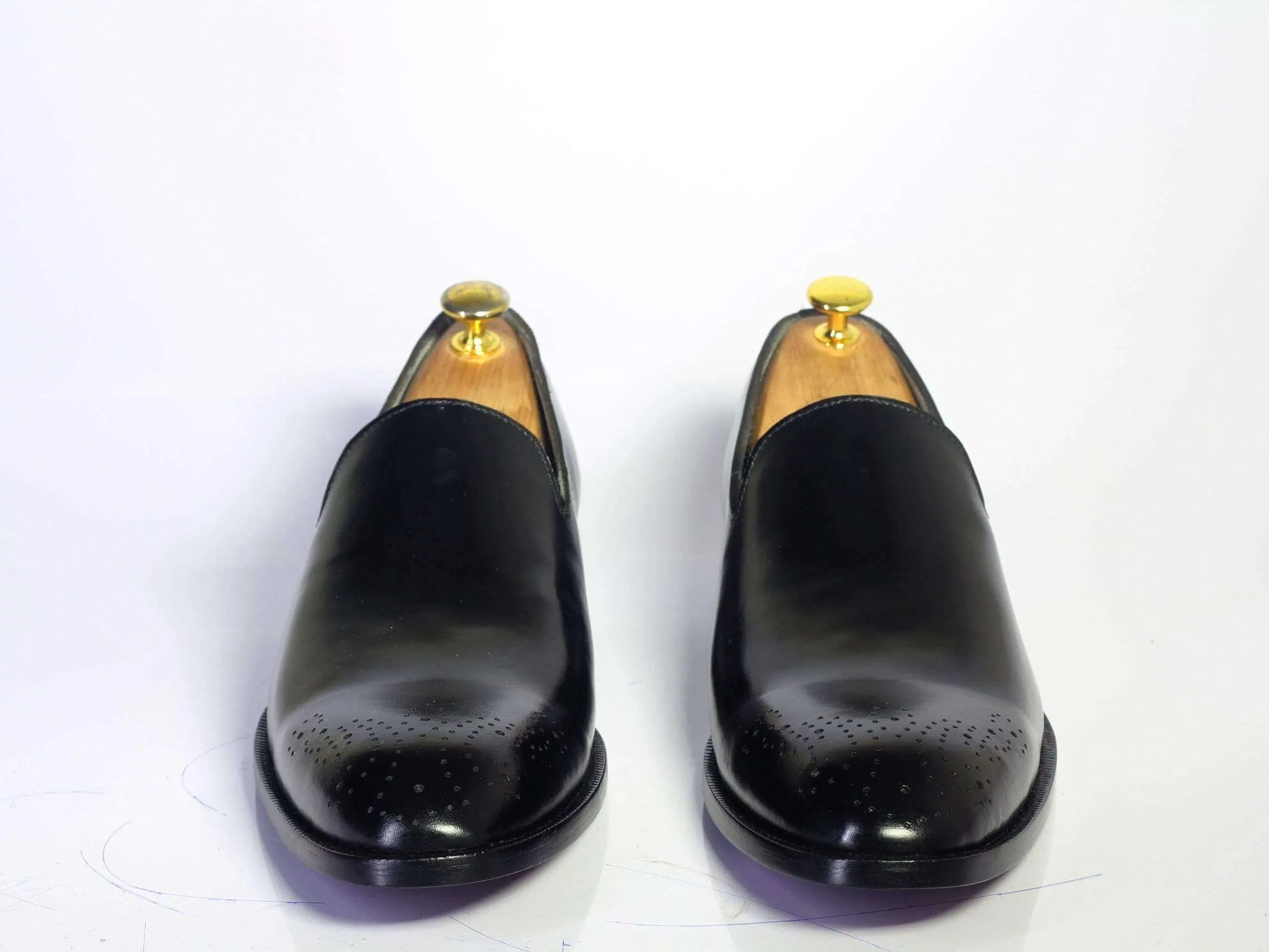 Handmade Black Leather Loafers For Men's