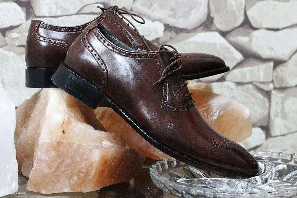 Handmade Brown Leather Brogue Lace Up Men's Shoe