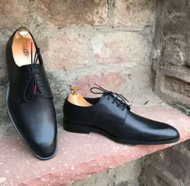 Handmade Men's Leather Derby Black Lace Up Shoe