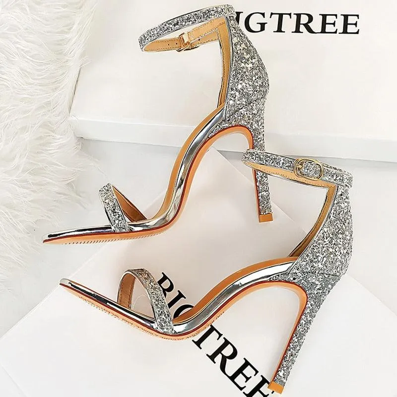 High Heel Shoes Women Pumps Metallic Sequin  Heels