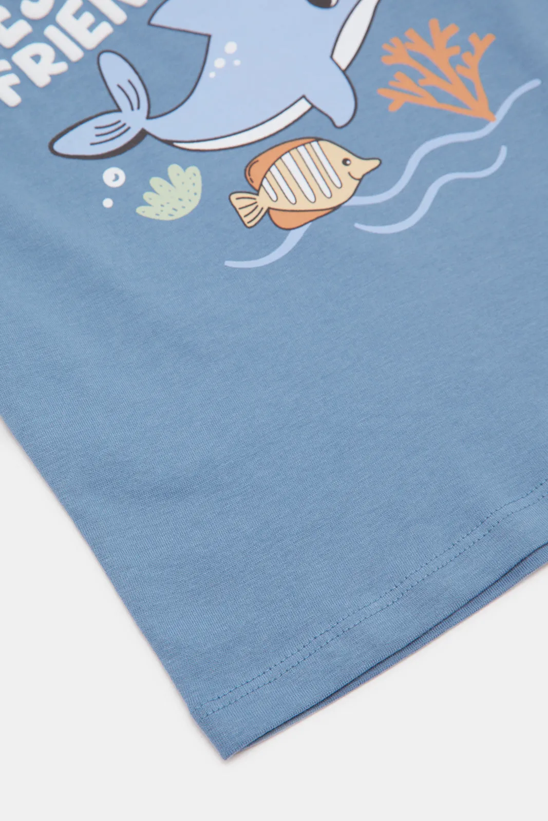 Infant Boys Blue Dolphin Printed T-Shirt