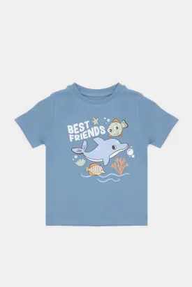 Infant Boys Blue Dolphin Printed T-Shirt