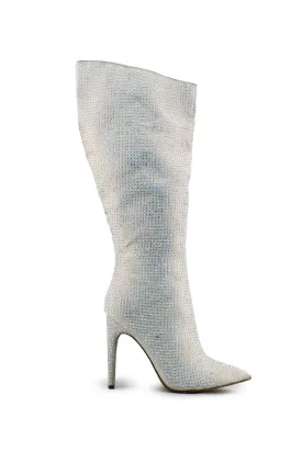 Jennifer Lopez Zipper Stiletto Heels Knee High Boots | Textile