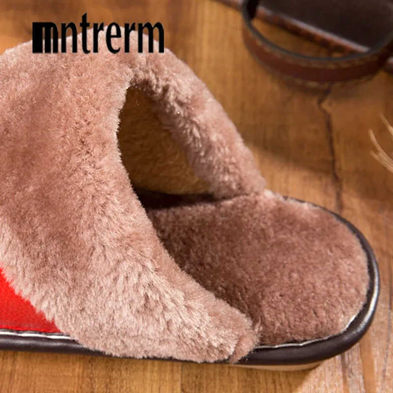 Leather Slippers with Fur Lining for Men