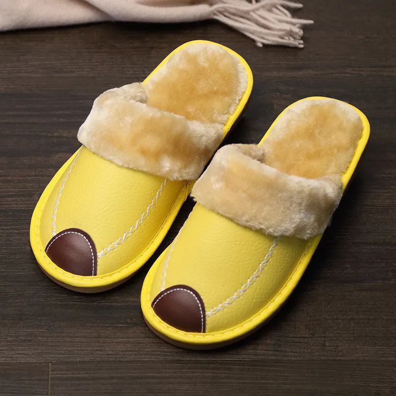 Leather Slippers with Plush Lining for Men