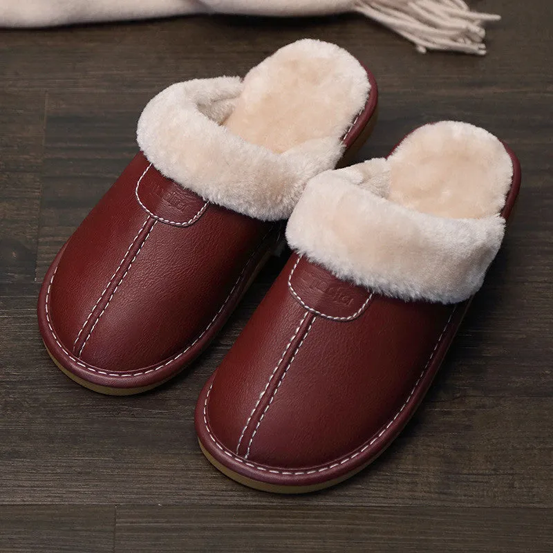 Leather Slippers with Plush Lining for Men