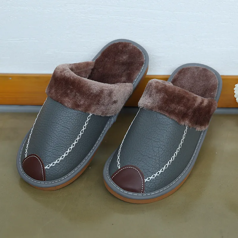 Leather Slippers with Plush Lining for Men