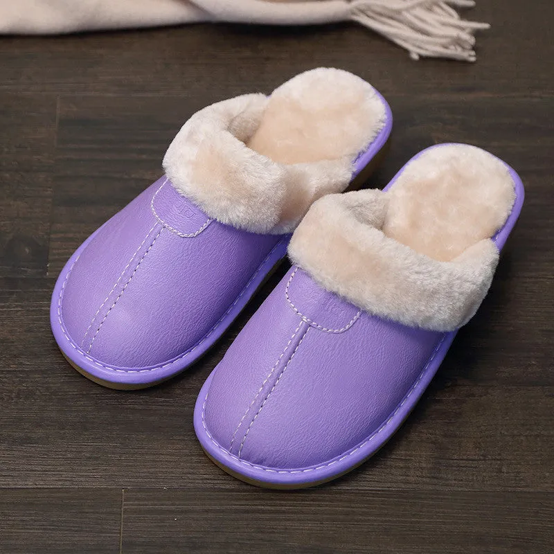 Leather Slippers with Plush Lining for Men