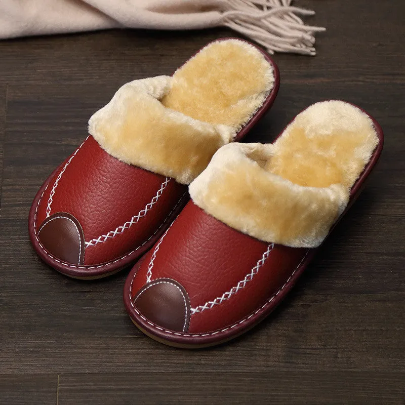 Leather Slippers with Plush Lining for Men