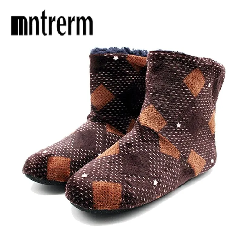 Men Lattice Soft Plus Warm Winter Cotton Slippers