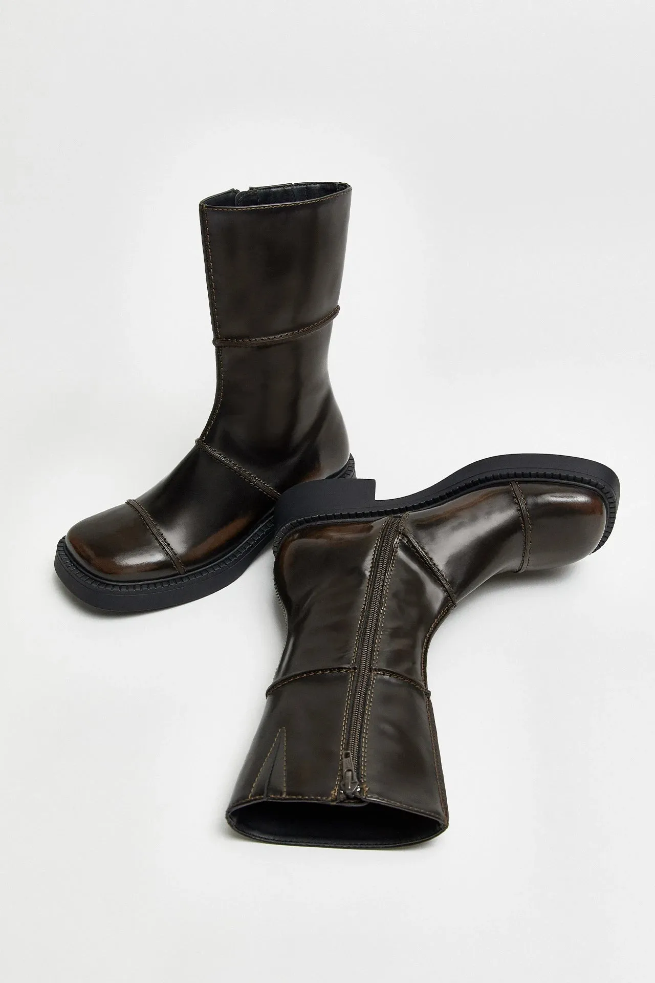 MIISTA DAHLIA DARK BROWN BLACK ANKLE BOOTS