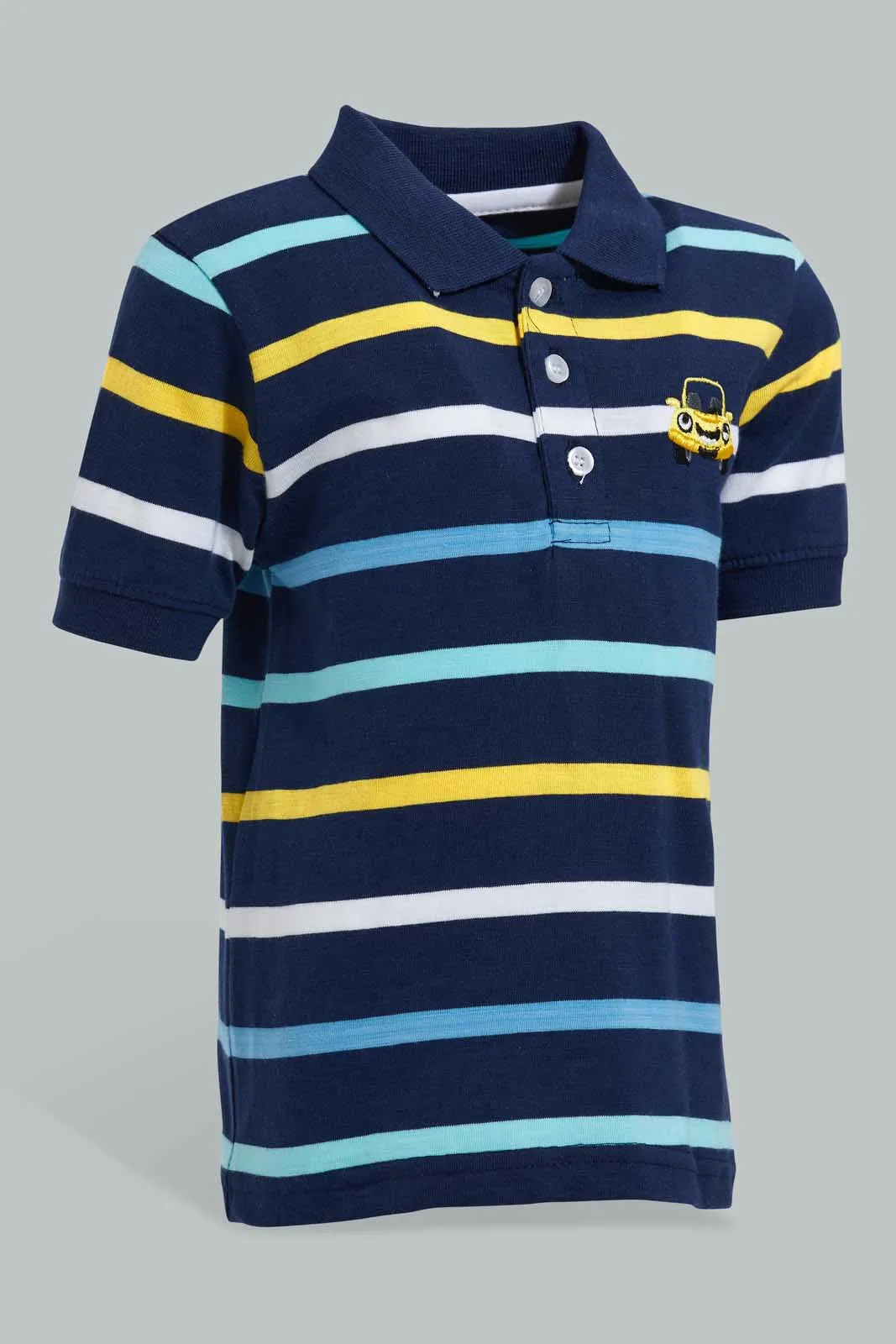 Navy Striped Polo Shirt For Baby Boys