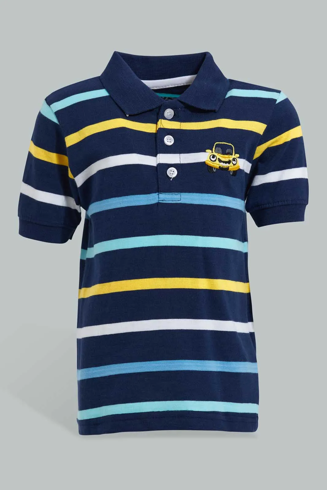 Navy Striped Polo Shirt For Baby Boys