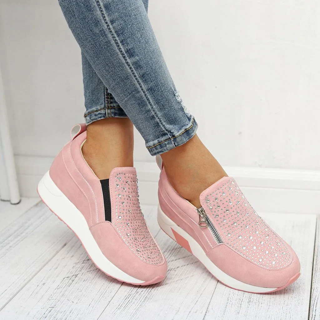 OCW Women Sneakers Orthopedic Wedge Side Zipper Sparkling Design Nonslip Easy-to-wear