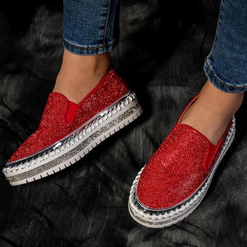 Owlkay - Women Rhinestone Platform Breathable Slip-on Shoes