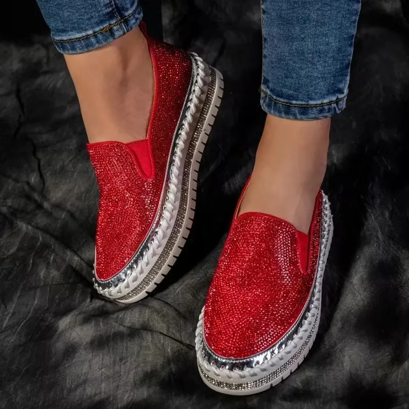 Owlkay - Women Rhinestone Platform Breathable Slip-on Shoes