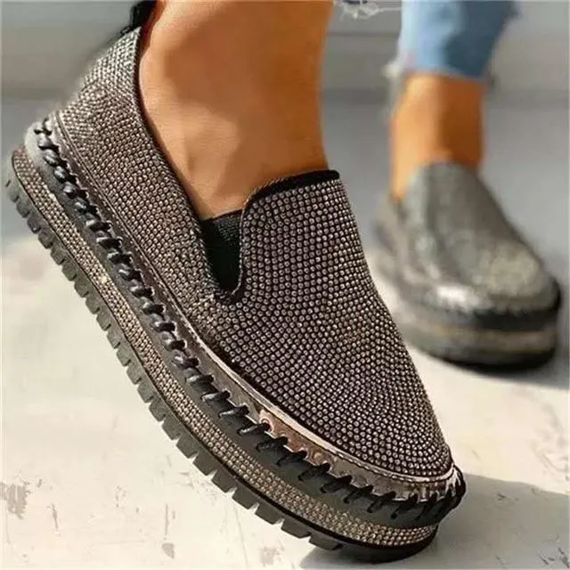 Owlkay - Women Rhinestone Platform Breathable Slip-on Shoes