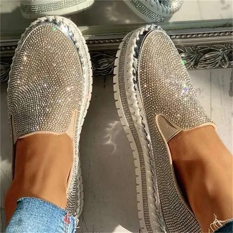 Owlkay - Women Rhinestone Platform Breathable Slip-on Shoes