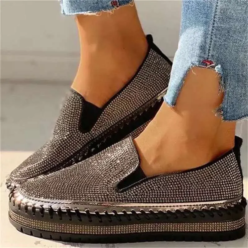 Owlkay - Women Rhinestone Platform Breathable Slip-on Shoes